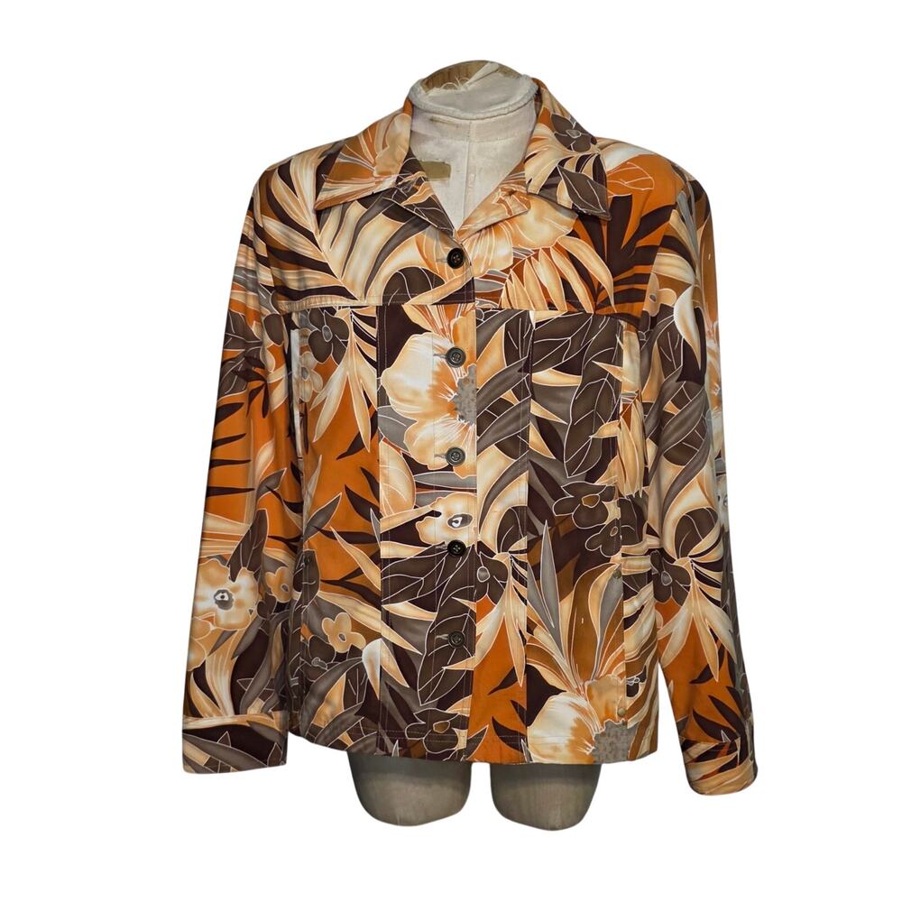Tropical Safari Petite Jacket Allison Daley Womens 12P Collar‎ Button Up Pockets